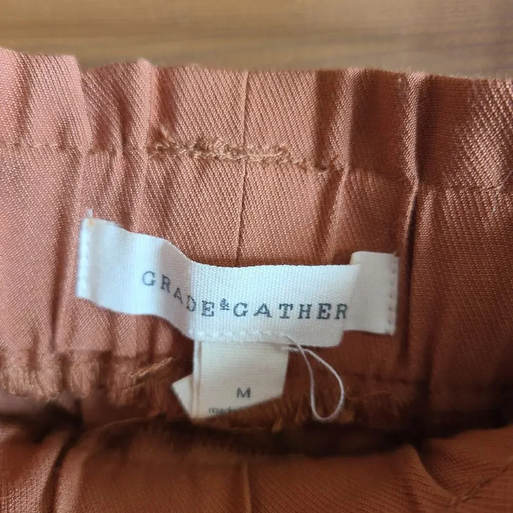Grade & Gather Shorts Belted Tie Waist Summer Cognac Medium Boho Preppy Pocket - Picture 2 of 4